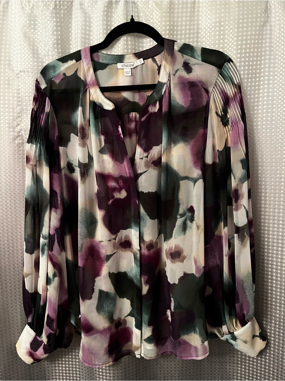 Chico's Painterly Floral Blouse in Purple & Teal